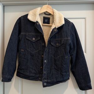 GAP Kids Size M Dark Blue Denim Jacket with Cream Sherpa Collar and Lining